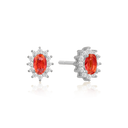 Sølv ørestikker rhodineret oval med syntetiske cubic zirconia og rubin