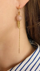 Creol with peach moonstone, feather and chain - Sølv