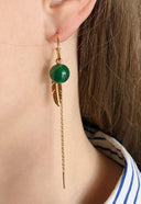 Creol with green agate, feather and chain - Sølv