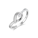 Sølv ring rhodineret dråbe med dobbelt streg i den  ene side og syntetiske cubic zirconia.