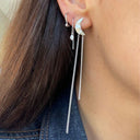 Bella Moon Earring with Long Chains Silver - Single