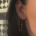 Twin Flow Earring with Stones, Chain & Pearls - Single