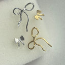 Petit Bow Earring with Stone Silver - Single