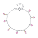 Sølv armbånd hjerter og engel i pink blyfri emalje.    Længde 15 + 3 cm.