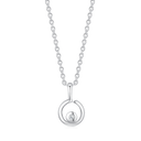 Sølv halskæde rhodineret åben cirkel med en syntetiske cubic zirconia i bunden.  Kæden er rhodineret sølv i længde 42-45 cm.