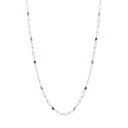 Sølv collier rhodineret aflang oval med lukket oval kugle og en zirconia Længde 38 + 6 cm