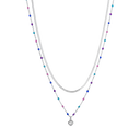 Sølv collier rhodineret 2 kæder i ens den ene med flad slange og den anden med forskellige farver zirconia Længde 37 + 6 cm