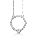 Sølv collier rhodineret mat cirkel af prikker med 1 zirconia Kæden er længde 40+5 cm