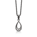 Sølv halskæde sort rhodineret dråbe med syntetisk cubic zirconia nederst.  Kæden er længde 42-45 cm.