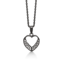Sølv halskæde sort rhodineret hjerte med syntetisk cubic zirconia nederst.  Kæden er længde 42-45 cm.