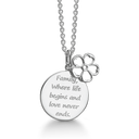 Sølv halskæde rhodineret  statement " Family, where life begins and love never ends" Kæden er længde 42-45 cm.