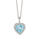 Sølv halskæde rhodineret hjerte af akvamarin blå og i kanten hvid zirconia - 17 x 11 x 6 mm Kæden er rhodineret sølv i længde 42-45 cm