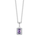 Sølv halskæde rhodineret firkant med ametyst og hvide zirconia - 9, 5 x 4,8 mm Kæden er rhodineret sølv i længde 42-45 cm