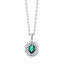 Sølv halskæde rhodineret oval syntetisk smaragd og i kanten hvid zirconia - 15,9 x 12,2 mm Kæden er rhodineret sølv i længde 42-45 cm