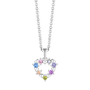 Sølv halskæde rhodineret hjerte med farvet og hvid zirconia - 13,5 x 14,5 mm Kæden er rhodineret sølv i længde 42-45 cm
