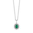 Sølv halskæde rhodineret oval syntetisk smaragd med 10 zirconia omkring - 12,5 x 10,5 mm Kæden er rhodineret sølv i længde 42-45 cm