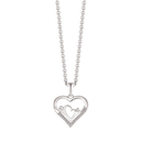 Sølv halskæde  rhodineret hjerte mor og barn. Det store hjerte med synt. cubic zirconia i bunden. 2 personer danner hjerte sammen. Mål: 15 x 17 mm. Kæden er rhodineret sølv i længde 42-45 cm.