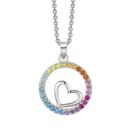 Sølv halskæde rhodineret cirkel med hjerte og zirconia i farver - 16 x 16 x 2,1 mm Kæden er rhodineret sølv i længde 42-45 cm