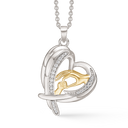 Sølv halskæde rhodineret hjerte med forgyldt mor og barn som holder i hånden med zirconia Mål: 25 x 20 mm Kæden er rhodineret sølv i længde 42-45 cm