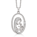 Sølv halskæde rhodineret oval med mor og barn med zirconia - 24 x 17 mm Kæden er rhodineret sølv i længde 42-45 cm