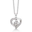 Sølv halskæde rhodineret hjerte med mor og barn og med zirconia - 15,5 x 16 mm Kæden er rhodineret sølv i længde 42-45 cm