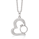 Sølv halskæde rhodineret hjerte med zirconia i kanten med fingerring indeni Kæden er rhodineret sølv i længde 42-45 cm