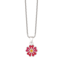 Sølv halskæde rhodineret lyserød blomst af 5 hjerter, gul i midten med blytfri emalje "Flower of hearts" Mål: 9,2 x 9 mm Kæden er rhodineret sølv i længde 36 cm