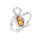 Sølv ring rhodineret evighedstegn med rav. "infirnity"  Mål sten 9 mm. i diameter. ialt 20 mm.