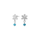 Rhd. sølv ørestikker aqua blomst BRODERIE52