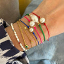 Baroque Pearl Berrie Bracelet - Grass Green Ribbon