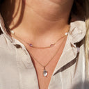Halskæde rosa/pink/lilla cubic zir. 42+3cm 9 kt.