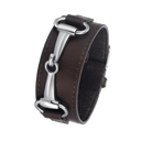 Stål armbånd brun læder med stål bidsellås 18/22 cm.