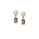 Ørering med perle og med pink topas - Sølv