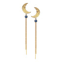 MOON Øreringe with blue opal and chains - Forgyldt