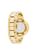 Arne Jacobsen City Hall 34 mm armbåndsur med Ivory Bloom-skive og IP guldfarvet lænke. Solid urkasse i rustfrit stål med konkav urskive, hærdet dobbelt konveks M2-glas, 3 ATM.