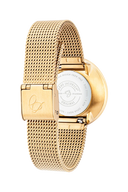 Arne Jacobsen Roman armbåndsur med mat guld 16 mm mesh rem. Massiv urkasse i rustfrit stål med konkav urskive, hærdet dobbelt konveks M2-glas, 3 ATM.