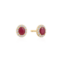 8 kt guld ørestikker oval rubin med syntetiske cubic zirconia
