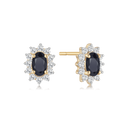 8 kt guld ørestikker oval safir i 4 grabber med syntetiske cubic zirconia rundt om