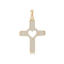 8 kt guld vedhæng kors med syntetiske cubic zirconia og hjerte i midten
