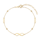 8 kt. guld armbånd evighedstegn. "infinity" 2 små og et stort med løse hammeret kugler imelem.  Længde 17+4  cm.