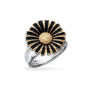 Ring marguerit stor 19 mm. sølv-fg.-sort