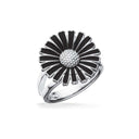 Ring marguerit stor 19 mm. sølv-sort