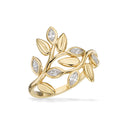 Bred 8 karat guld ring med blade og zirkonia