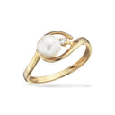 Bred guld ring med zirkonia og ferskvandsperle