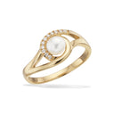 Bred snoet ring m. ferskvandsperle og zirkonia i 8 karat guld