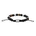 armbånd sort agate/lava/tigerøje og stål