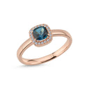 14kt. GRACE Ring med cushion-cut Londonblå topas 5mm + 0,10ct. W-si