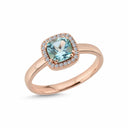 14kt. GRACE ring med cushion-cut lysblå topas 6 mm + 0,12ct. w-si