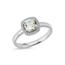 14kt. GRACE Ring med cushion-cut Grøn ametyst 6mm + 0,12ct. W-si