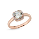 14kt. GRACE Ring med cushion-cut Grøn ametyst 6mm + 0,12ct. W-si